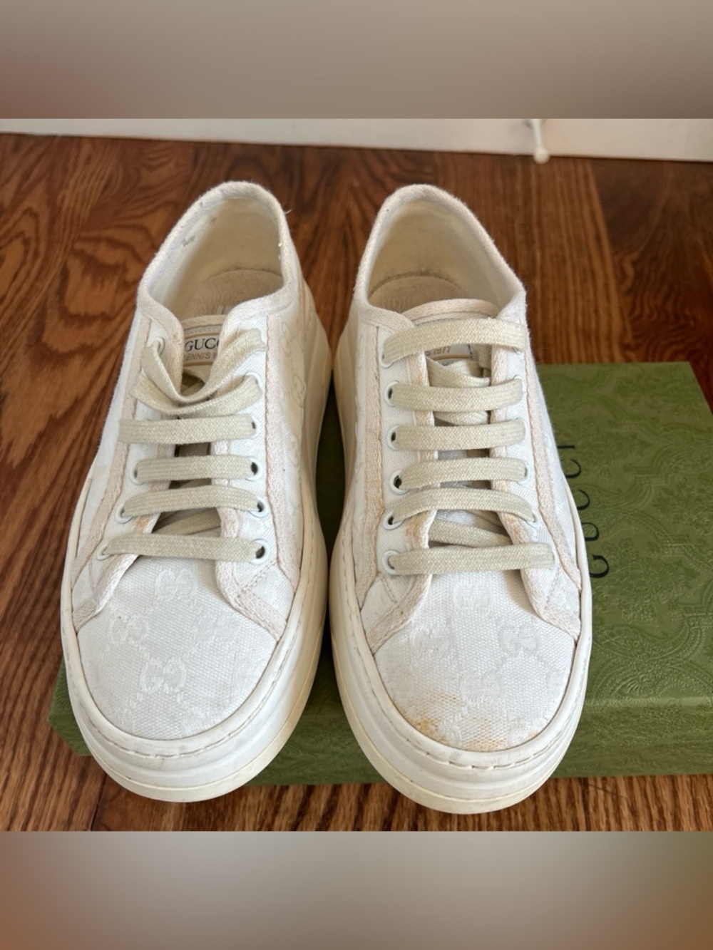 Gucci Cream GG Canvas Platform Sneakers - Picture 2 of 8